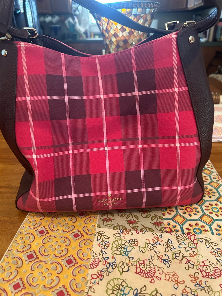 Kate Spade Pink Plaid Shoulder Bag With Dark Trim